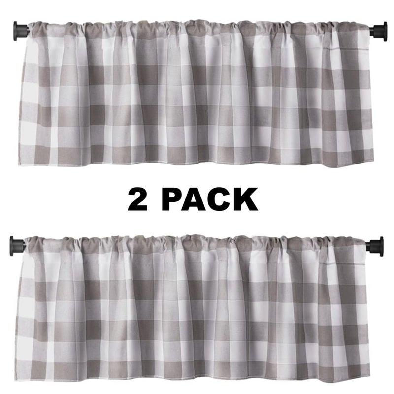 WOSIBO 2 Pack Buffalo Check Plaid Window Valances White and Grey Farmhouse Design Window Treatment Decor Curtains Rod Pocket Valances for Kitchen/Living Room 16" x 56" - Image 2